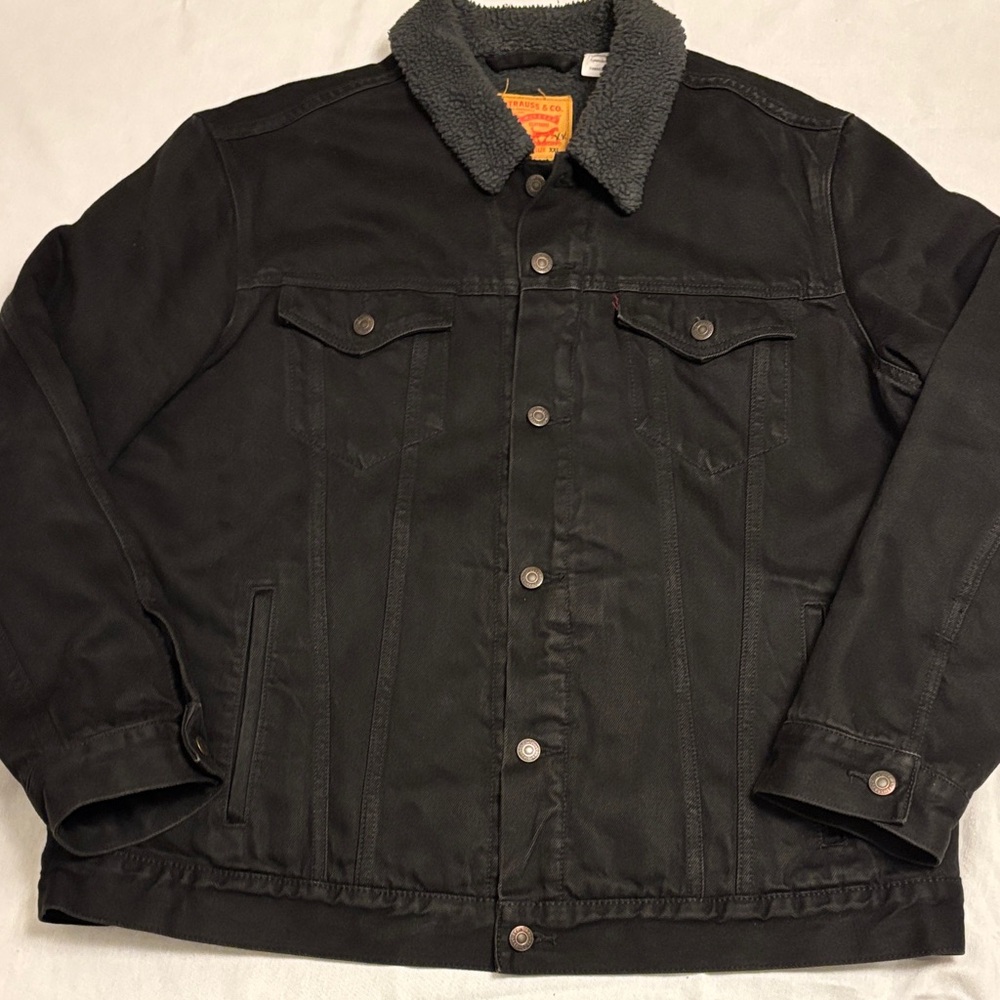 Men's Black Denim Shearling Levi’s Jacket with Sherpa Lining - size XXL‎